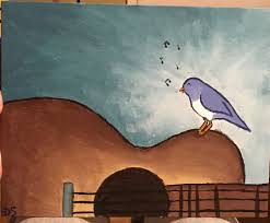Bird Paintings On Canvas Song Bird On Guitar Acrylic Painting On Canvas Bird Paintings On Canvas Art Painting Acrylic Painting Canvas