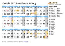 Zu den beweglichen ferientagen erhalten die lehrkräfte an öffentlichen schulen in bw in jedem schuljahr drei unterrichtsfreie tage, die entsprechend der regelung für bewegliche ferientage festzulegen sind. Kalender 2027 Baden Wuerttemberg Alle Fest Und Feiertage