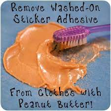 Remove Washed On Sticker Adhesive From Clothes So Easy Just Use Peanut Butter Tutorial Sticker Removal Remove Sticker Residue Cleaning