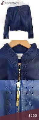 St John Sport Leather Fringe Jacket S Royal Blue Fringe Leather Jacket Fringe Jacket Striped Blazer Jacket