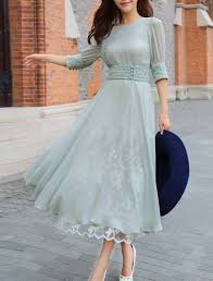 Stylish Round Neck 3 4 Sleeve Spliced Chiffon Organza Dress For Women Frock For Women Fashion Dresses Womens Dresses