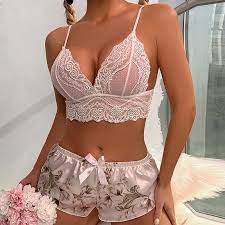 Pijama Feminino Sexy Laço Sling Pijamas Conjunto Rendas V Pescoço Renda  Cetim Pijamas Sem Mangas Bonito Cami Topo E Shorts Pijamas - Conjuntos De  Pijama - AliExpress