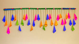 Handmade Homemade Simple Birthday Wall Decoration At Home Diy Very Easy Handmade Door Hanging Toran Paper Cone Crafts Diy Christmas Decorations For Home Diy Diwali Decorations Diwali Diy