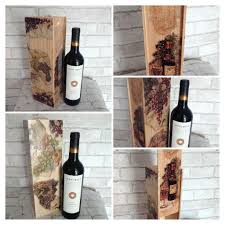 Hand Decorated Wooden Wine Bottle Box Decoupaged Wine Holder Etsy Wooden Wine Boxes Wine Bottle Decor Wine Bottle Box