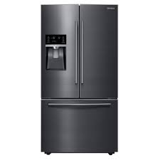 Samsung 28 07 Cu Ft French Door Refrigerator In Black Stainless Steel Rf28hfedbsg The Home Depot French Door Refrigerator Samsung French Door French Doors