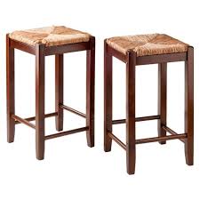 The airy, lattice back frame is handmade of strong pole rattan and covered in meticulously hand woven rattan peel. 2pc Kaden Set Counter Height Barstools Rush Seat Walnut Winsome Target