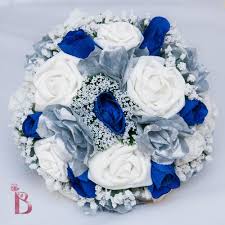 Royal Blue And Silver Wedding Bridal Bouquet By Thebridalflower 110 00 Blue Wedding Flowers Royal Blue Wedding Wedding Bridal Bouquets