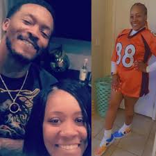 Demaryius Thomas' mom & nephew at yesterday's @broncos game! 💙🧡🏈 His  nephew captured here wearing a pair of my custom shoes! 🥹🙌🏽👟🎨🖌️... I  originally painted these shoes for this young man's mom,