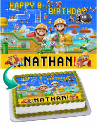 Fondant cover cakes with gumpaste mario and other characters. Mario Maker 2 Edible Cake Topper