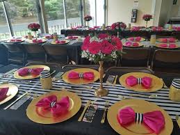 Black And White Table Decorations Kate Spade Table Decorations Fuchsia Hot Pink Black And White Stripes Table Decorations Event Decor Decor