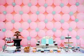 Tiffany Blue And Pink Elegant Rooftop Baby Shower For Sofie Dessert Table With Balloon Flower Backd Baby Shower Backdrop Pink Baby Shower Backdrops For Parties