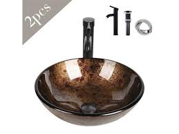set of 2 bathroom tempered glass vessel