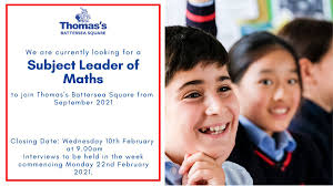 Applications are invited from enthusiastic and dynamic candidates to lead  the Maths Department from Year 7-13 at Thomas's new senior school, Thomas's  Battersea Square. Full details and our application form can be
