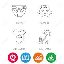 Newborn Clothes Diapers And Baby Girl Icons Beach Games Linear