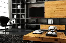 Black And Natural Wood Marcin Pajak Interior Designs Living Room Design With Wood A Interior Decorating Living Room Luxury House Designs Apartment Living Room