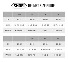 Shoei Motorcycle Helmet Sizing Chart