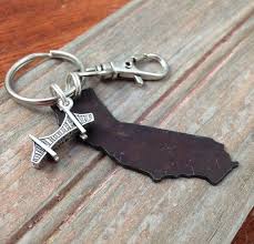 Rustic California Key Chain Ring Fob Or Purse Charm With Charm By Ducttapeanddenim Your Choice Of Golden Gate Br Keychain Key Chain Rings Keychains Lanyards