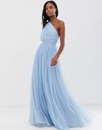 Asos Design Tall One Shoulder Tulle Maxi Dress Asos Tulle Maxi Dress Gowns Dresses Wedding Bridesmaids Dresses Blue