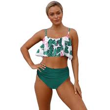 Tropic like it's hot with these flirty boy short bottoms! Cali Chic Women S Two Piece Swimsuit Celebrity Green Ruffle Top High Waist Bottom On Sale Overstock 29800145