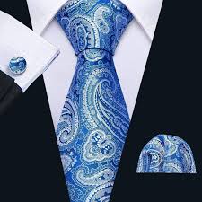 Light Blue Navy Blue And White Paisley Silk Men S Tie Complete Set Men S Tie Pocket