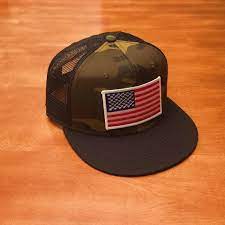 American Flag Camo Black Billed Trucker Hat Snapback Flat Bill Trucker Hat Patriotic Hat Patriotic Hats Trucker Hat Trucker
