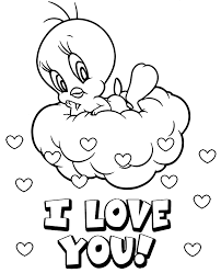 Printable love heart colouring pages. Tweety On A Cloud A Unique Coloring Page Sheet For Kids