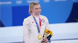 Jade carey took home her first olympic medal after capturing gold in the women's individual floor exercise final monday at the tokyo olympics. 0df1gnxbjauvm