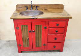This gorgeous double sink vanity with x legs is a perfect vanity for any bathroom! Rustic Farmhouse Vanity Copper Sink 42 Barn Red Bathroom Vanity Bathroom Vanity With Sink Rustic Vanity Farmhouse Vanity