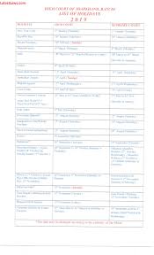 Jharkhand High Court Calendar 2019