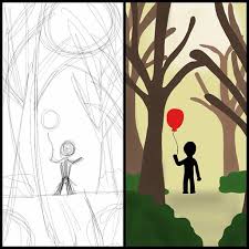 Before And After Trees Red Balloon Redballoon Sketch Painting Paint Drawing Draw Tree Wip Beforeandafter Noleaves Wo Art Day Art Inspiration Art