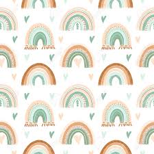Download free rainbow png images. Seamless Pattern Of Hand Drawn Hearts And Boho Rainbow In Pastel Stock Photo Picture And Royalty Free Image Image 141464634