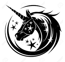 Black And White Unicorn Clipart Unicorn Head Circle Tattoo Illustration With Stars Tattoo Illustration Unicorn Tattoos Circle Tattoo