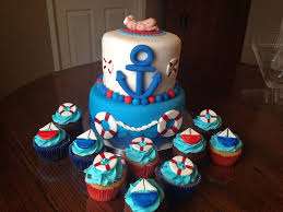 Nautical Themed Baby Shower Cake And Cupcakes Shower Cakes Cupcake Cakes Baby Shower Cakes