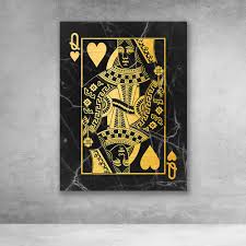 Queen Of Hearts Black Gold Canvas Wall Art Gold Canvas Gold Art Painting Canvas Wall Art