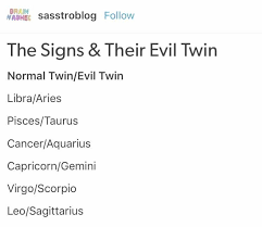 List Of Birth Signs And Dates The Signs And Their Evil Twin Zodiac Signs Pisces Evil Twin Aquarius And Libra