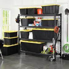 Husky Black 4 Tier Heavy Duty Industrial Welded Steel Garage Shelving Unit 77 In W X 78 In H X 24 In D Hbr782478w4 The Home Depot Garage Storage Solutions Garage Shelving Units Garage Shelving