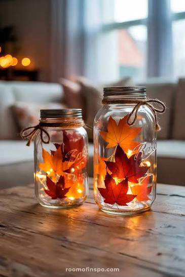 Create a magical autumn glow with fairy light leaf jars