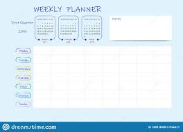 Calendar For First Quarter Of 2019 Year With Weekly Planner