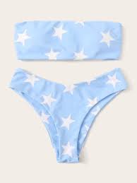 Bleu rod beattie figure flattering women's swimsuits are true to size. Baby Blue Star Print Laced Up Back Bandeau Swimsuit With Bikini Bottom Bandeau Bikini Set Bandeau Bikini Bikinis