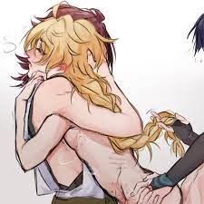 3boys aether (genshin impact) anal sex ass grab blonde hair blush  braided hair comforting genshin impact hair grab hug hugging from behind  hugging partner hugging while having sex male