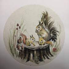 Family Of Squirrels Squirrel Oriental Art Painting