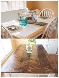 Hot food or pots are no problem on this ceramic top. Tile Top Makeover Diy Wood Herringbone Table Tablemakeover Furnituremakeover Diy Southernrevivals Com Diy Dining Kitchen Table Makeover Diy Dining Table