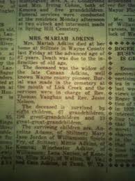 Mariah (Vance) Adkins Obituary (1931)