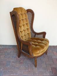 Vintage High Back Cane Side Wing Arm Chair With Wood Frame Shown With Original Shabby Chic Gold Fabric Via E Furniture High Back Chairs Home Decor Furniture