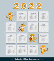 2022 calendar template cute baby tigers decor vectors graphic art designs in editable ai eps svg format free and easy download unlimit id 6853387