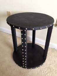 The lid lifts to reveal an extra large storage area that is ideal. 2 Tier Black Linen Side Table With Silver Nailhead Detail Side Table Black Linen Table