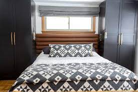The funky pattern was made from cardstock and tape and the frame was simply built using plywood and a little lumber. Diy Faux Leather Channel Tufted Headboard Bright Green Door