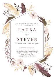 Boho Feathers Wedding Invitation Template Free Greetings Island Feather Wedding Invitation Bridal Shower Invitations Templates Wedding Invitations Boho