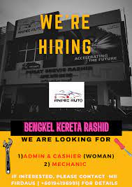 Berapa lama waktu yang perlukan untuk membuat sebuah kios jika menggunakan tenaga kerja sebanyak 20 orang? Iklan Jawatan Kosong Bengkel Kereta Rashid Facebook