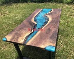 9ft Walnut Live Edge River Table With Stone And Leaves Etsy In 2020 Diy Resin Wood Table Wood Table Design Coffee Table Wood